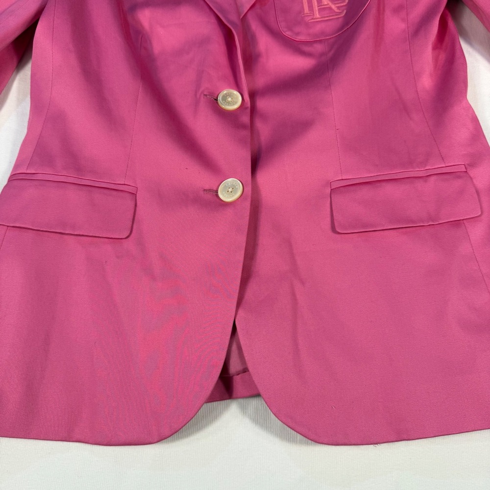 Lauren Ralph Lauren Pink Cotton Blazer Embroidery Logo Preppy Barbie Size 10 Y2K - Picture 11 of 16